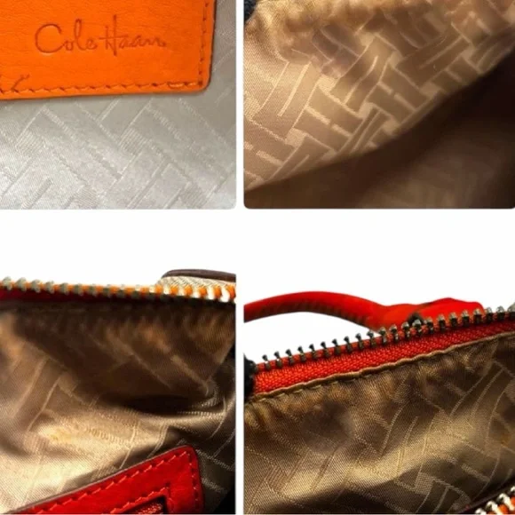 Cole Han Gray Canvas Orange Leather Barrel Satchel - Picture 5 of 16